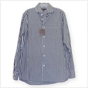 Martin Gordon Men's Navy and White Check Plaid Button Front Shirt NWT NEW $150 S